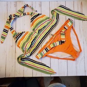 Anne Cole Locker orange green bikini set medium